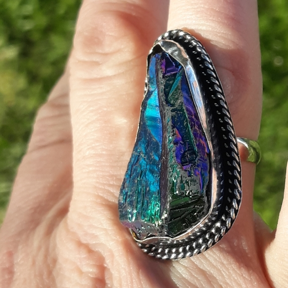 New Rainbow Titanium Crystal Quartz 925 Silver Ring. - Picture 2 of 8